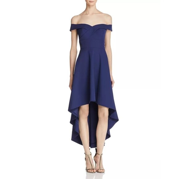 Aidan Mattox Size 14 Royal Blue Sweetheart Neck High Low Gown Cocktail Dress - Picture 1 of 16